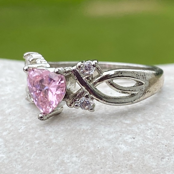 Pink Crystal Topaz w/ white cz accent stones antiqued silver tone - Picture 6 of 6